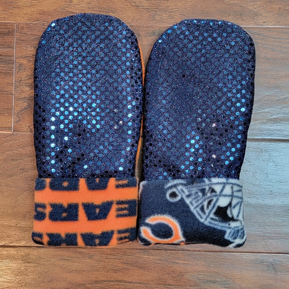 Chicago Bears NFL Football Sparkle Sequin Women's Fleece Winter Mittens